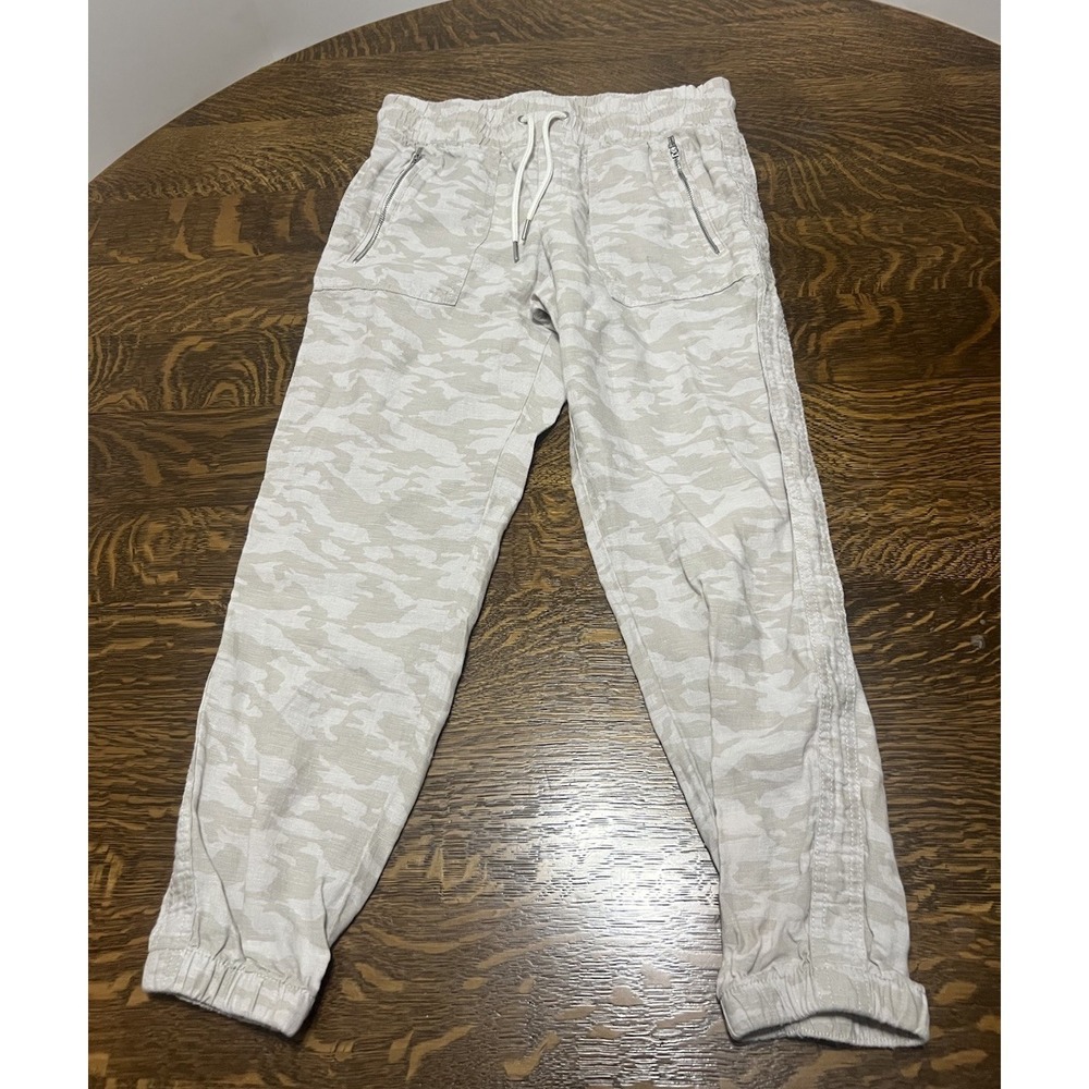 Athleta Cabo Tide Linen Jogger Pants Women's 4P 4 Petites Camo Drawstring Beige